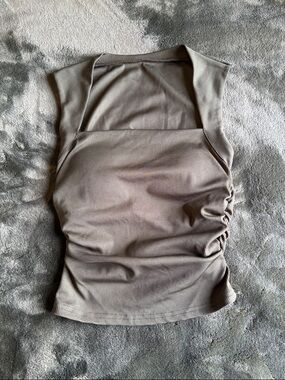 SHEIN Ribbed Square Neck Tank Top in Taupe